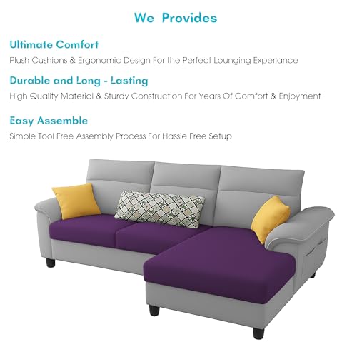 Image of Casaliving Seams RHS 4 Seater L Shape Sofa for Living Room (Purple Grey Fabric) Premium Fabric Sofa