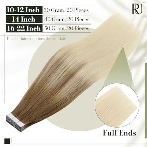 RUNATURE 24 Inch Blonde Tape Hair Extensions Real Human Hair Tape in Hair Extensions Human Hair Invisible Tapes Remy Straight White Blonde Hair 20pcs 50g #800 - Image 3