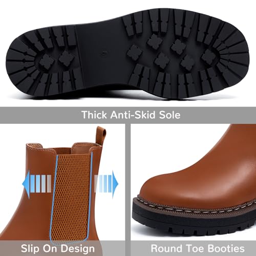 Athlefit Chelsea Ankle Boots for Women Platform Lug Sole Brown Boots Comfortable Slip On Fall Dress Short Booties Size 7 — view 3