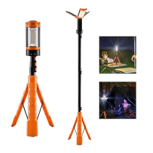 Portable Camping Light with Stand 6ft Max Height, Rechargeable Cordless Work Light with 3 LED Lamp Heads, 2500 Lumens Dimmable Magnetic Emergency Flashlight with Detachable Tripod