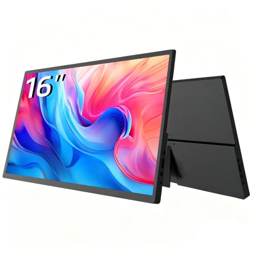 Image of JUSTTHINK 16 inch Portable Monitor 1920x1200 IPS, Ultra Slim Monitor with Stand, USB-C HDMI Travel Laptop Monitor, Second Screen for MacBook PC PS5 Switch