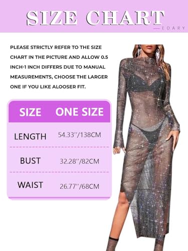 Edary Mesh Sparkly Dress Black Rhinestone Dresses Bikini Sexy Glitter Sheer Cover Up Long Dresses for Women3