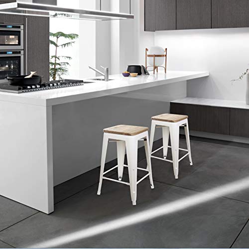 Gia 24-Inch Counter Height Backless Metal Stool With Light Wood Seat, White, Qty Of 2 #TOP5