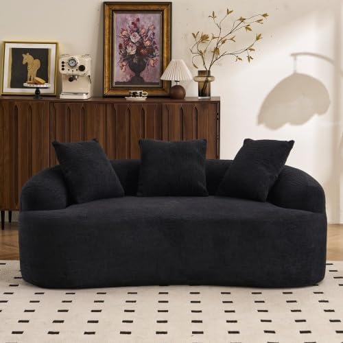 Curved Loveseat Sofa with Full Compression Sponge, Great for Small Spaces, Apartments (Black)