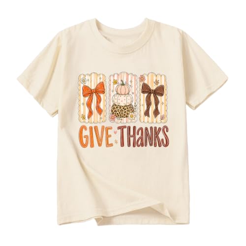 Image of Toddler Girls Thanksgiving Shirts Turkey Pumpkin T Shirt Cotton Short Sleeve Halloween Tops 1-10 Years