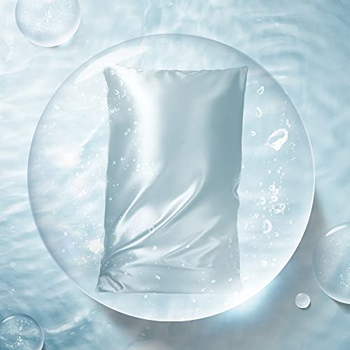 THXSILK HA Silk Pillowcase for Hair and Skin, 22 Momme 100% Pure Mulberry Silk, Aqua Series Hydrating Moisturizing Pillow Cover with Hidden Zipper Closure - Light Blue, King