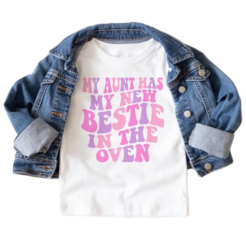 My Aunt Has My Bestie (Cousin) In The Oven Toddler Girls Shirt - Funny New Big Cousin Announcement Gift For Niece Kids T-Shirt - Cute Natural Toddler Youth Graphic Tee