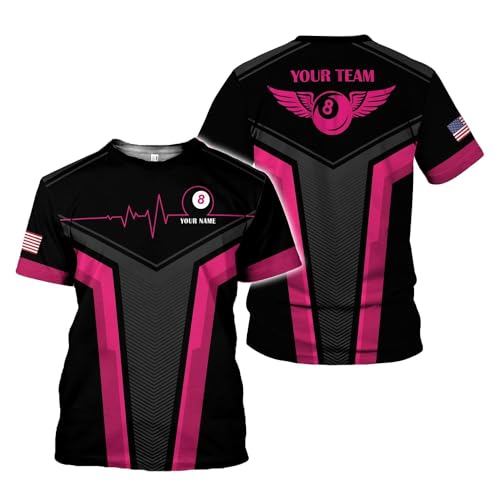 Camiseta personalizada de billar con nombre 3D, camiseta de billar con bola 8, camiseta personalizada para hombres y mujeres multicolor