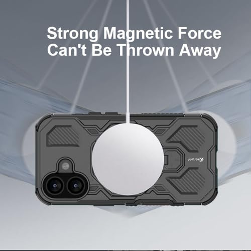 Image of KARWAN Tough Shockproof Armor Back Case Cover Compatible with iPhone 16 with 360 Degree Rotation Magnetic Attraction Ring, Holder Heavy Duty Rugged Cover with MagEaze Wireless Charging (Black)