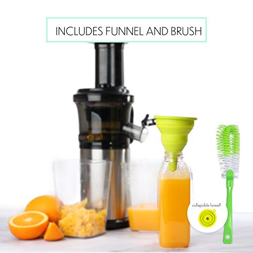 Small Mini Portable Compact Masticator Juicer Machine For Fruit With 16 Oz Cold Pressed Juice Bottles, Juicing Recipe Book, Funnels And Bottle Brush Juicer Machines #TOP5