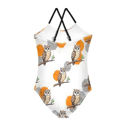 Owl Branch One Piece Girls Swimsuit, Beach Apparel 3-10 Y with Adjustable Shoulder Strap, 3-10 Y2