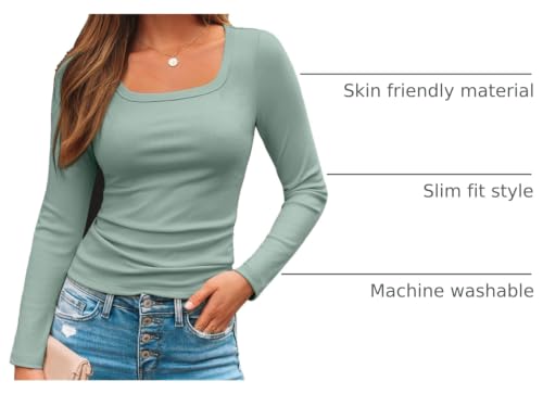 Image of AUTOMET Women's Square Neck Ribbed Long Sleeve Slim Fit Tops Fall