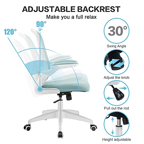 Felixking Office Desk Chairs, Ergonomic Pc Desk Chair With Wheels, Adjustable Lumbar Support And Height, Swivel Computer Chair With Flip-Up Armrests, Ergo Mesh Backrest For Working (Light Blue) #TOP2