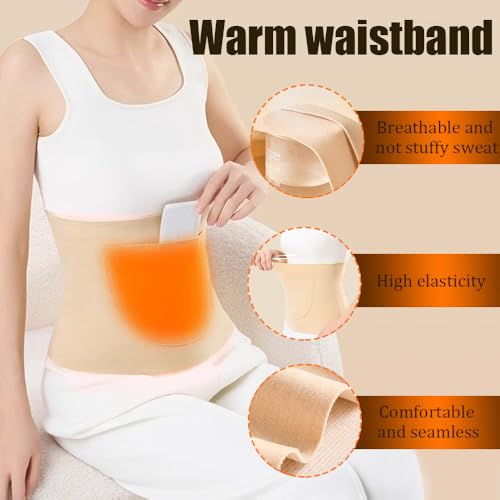 Image of MIUPOO Double Pocket Waist Abdomen Back Warmer,Warm Knee Pads with Pockets,Warm Socks,Stretchy Thermal Waistband Knee Pads and Socks Set of 3 Unisex Winter Cold.