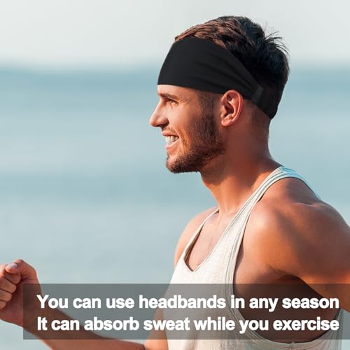 Image of AWUMBUK Sports Headbands for Men, Sweat Bands Headbands Men Absorbent Head Band Stretchy Sweatbands 5 Pack Hair Band Workout Football Running Cycling Fitness (Dark Blue)