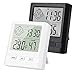 Hygrometer mit Uhr 2 Stück,Zabatoco Mini Thermometer Hygrometer Digital Inner Messgerät,Hygrometer Feuchtigkeit Smiley-Indikator für Zuhause,Büro,Babyzimmer, Schwarz+Weiß(Batterie eingeschlossen)