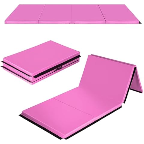 Gymnastics Mat 4'x10'x2" Thick Tumbling Mat with Carrying Handles Floding Interlocking Gym Mat for Gymnastics, Wrestling, MMA, Stretching, Core Workouts, Pink Cover