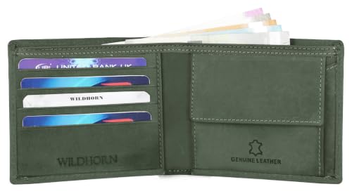 Image of WildHorn Gift Hamper for Men I RFID Protected Leather Wallet & Belt Combo Gift Set I Gift for Friend, Boyfriend,Husband,Father, Son Etc (Jade Black & Green Hunter)