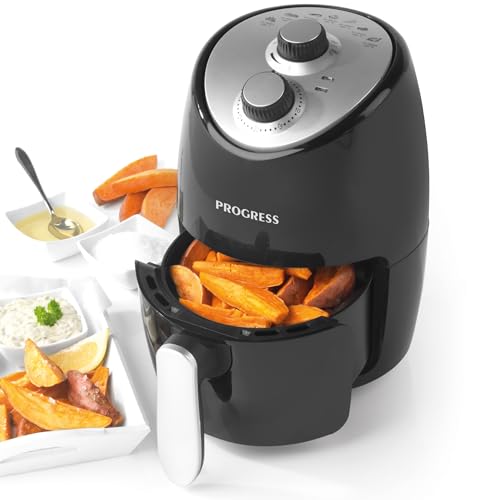 Progress EK2817HPH Go Healthy Hot Air Fryer - 2L Non-Stick Cooking Basket, Adjustable Temperature Control, 30 Minute Timer, Quick Cook Using Little or No Oil, Serves 1-2 People, Compact Storage, 1000W