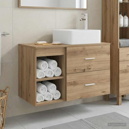 Muebles de baño de madera de roble con lavabo de 50 cm y armario de 30 cm 3