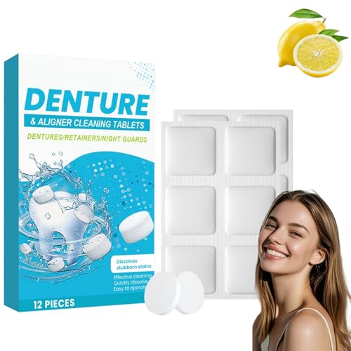 12PCS Retainer Cleaner Tablets,Denture Cleaning Tablets for Retainers,Aligners,Mouth Guards & False Teeth,Removes Odors,Pla/que & Stains,Retainer Fresh Cleaning Tablets,Retainer Cleaning Tablets