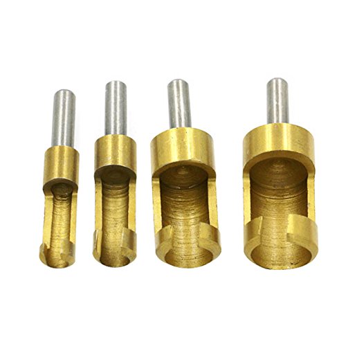 4pcs Wood Plug Hole Titanium Coated Cutter Drill Bits Set 6mm/10mm/13mm/16mm Cutting Dowel Power Woodworking Cork Hole Saw Tool Round Shank