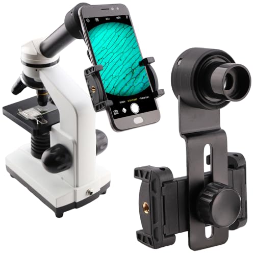 Starboosa Adaptador de microscopio para smartphone con ocular WF16x de campo ancho integrado, cabezal impreso en 3D de una sola pieza, marco de aleación de aluminio, soporte de teléfono con abrazadera