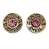 Western Peak 12 Gauge Shotgun Bullet Shell Rhinestone Stud Earrings (Gold Pink)