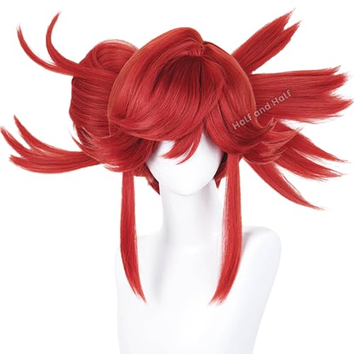 Image of Riyo Reaper Cosplay Wig Short Red Anime Wig with Bangs & Hairpiece | Vibrant Red Lolita Wigs for Women Halloween Party Costumes