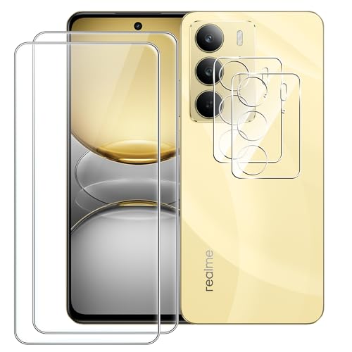CAUHENYEE [2+2 piezas Protector de Pantalla para Realme C75 4G/Realme 14X 5G Cristal Templado, 2 piezas Cristal Templado + 2 piezas de Protección de Cámara, HD Vidrio Protector,Dureza 9H