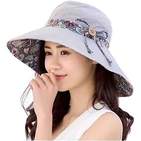 LUCKY SNAIL Womens Sun Hat,Both Sides wear,UPF 50+ UV Protection Beach Garden Hat Headwear Foldable Wide Brim Cap Grey Cover