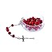 BLESSED CATHOLIC ROSARY NECKLACE Red Rose Scented Wood Beads Jerusalem Cross Crucifix in Gift Box