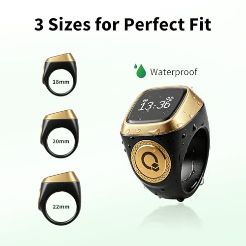 Image of TreasureCave IQibla Smart Zikr Ring, Smart Ring Counter Waterproof Digital Counter & Vibration Reminder, Unisex Azan Alarm Clock Finger Counter for Muslims(20mm Green)