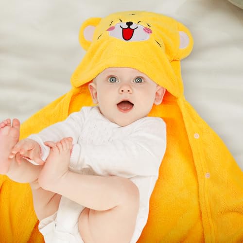 Image of Toddler Bath Towel, Baby Hooded Towel, Ultra Absorbent Soft Shower Towel, Unisex Baby Bath Towel, Baby Towels with Hood for Kids Boys Girls, 27.5 inch x 55 inch (Yellow-Tiger)