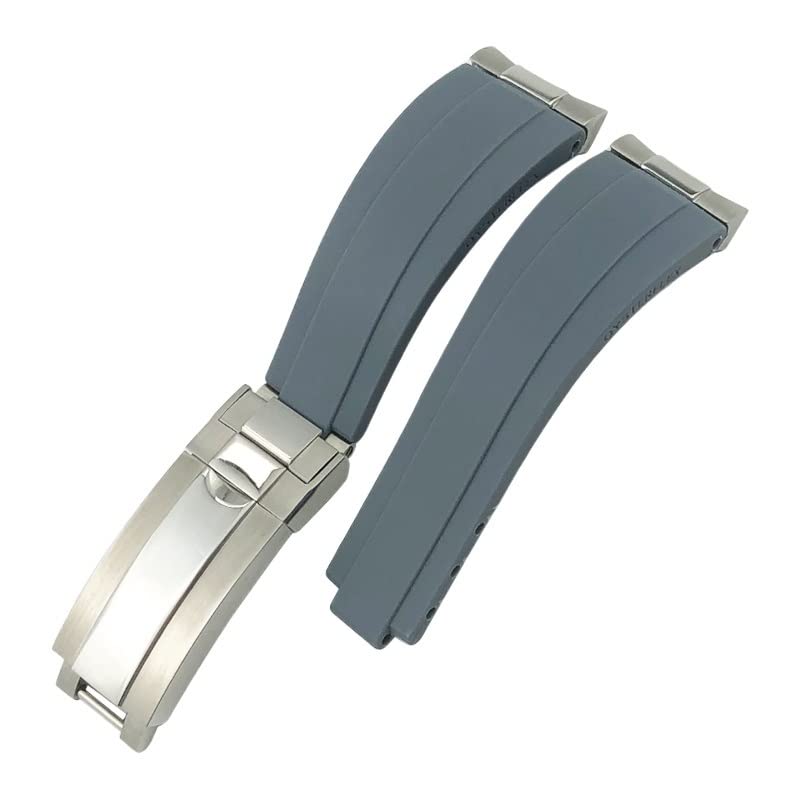 Bracelet montre caoutchouc 20mm courbe avec liaison métallique pour boucle à glissière
