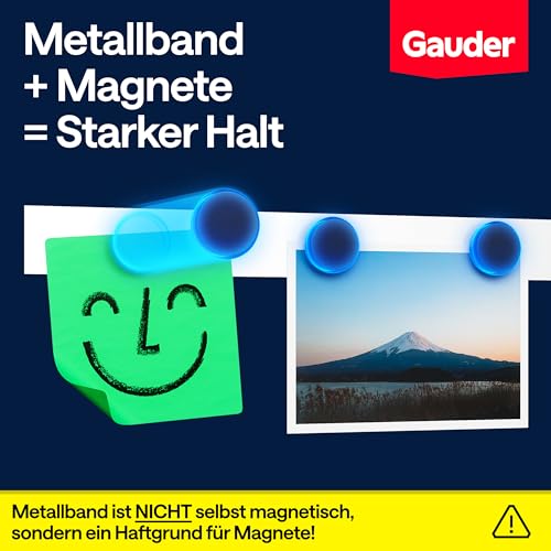 GAUDER Metallband selbstklebend - Ideal für Tonie®-Figuren & -Regale - Magnetband für Magnete - Ferroband mit Schaumstoff-Kleber - Stahlband und Eisenband (3 m x 35 mm)