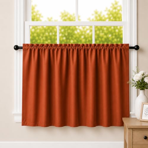 Image of Valance Blackout Rod Pocket Pattern Curtain Pack of 1 Piece, Kitchen Curtain | 3 Feet - Rust