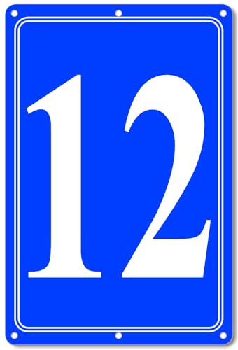 Image of Premium Aluminum Number Signs 12, Metal 12 inch X 8 inch Blue Numbered Signs Outdoor for Parking Lots, Floor, Dock, Court, Aisle, Field, High Visibility, No Fade, Weather-resistant