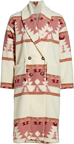 Women's Long Fleece Coat Stylish Women Coat Pink and White Women poncho