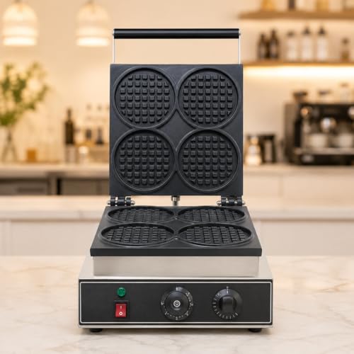 Image of Round Rotating Waffle Machine, Commercial Electric Waffle Maker Machine, Professional Belgian Waffle Maker for Cafe Bakery