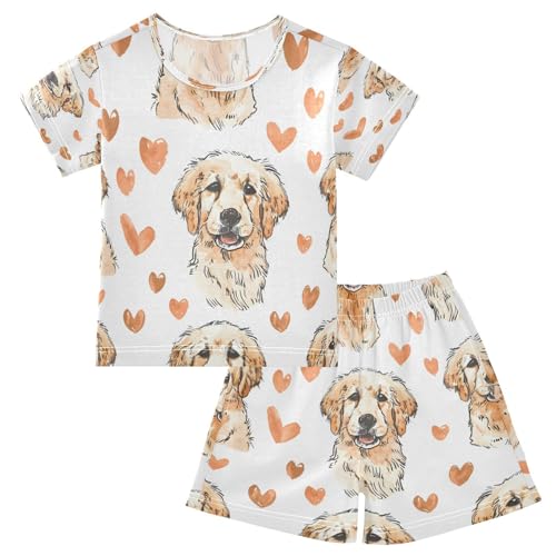senya Short Sleeve Pajamas Sets Summer Cotton Sleepwear Puppy and Heart