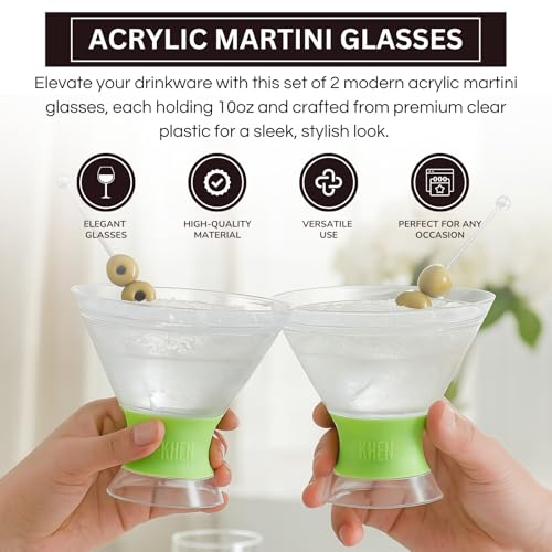 Image of Cooling Martini Glasses Set of 2 - 10oz Freezer Gel Cocktail Cups - Double Wall Insulated Shatterproof Plastic - Active Cooling Drinkware for Margaritas, Cosmopolitans, Pool Parties, Home Bar & Gift