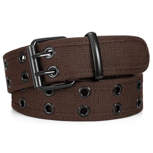 Image of WHIPPY Canvas Double Grommet Belt Unisex Casual Double Prong Belt for Men Women for Jeans Pants