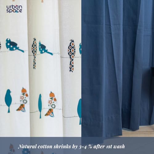 Image of Urban Space 100% Cotton Curtains for Door, Combo Set of 3 Curtains 8 feet Long, 60-65% Room Darkening Curtain, Tieback & Eyelets Included with Curtain for Home Decor (Humming Bird Blue, 8 Feet)