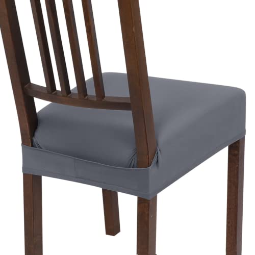 Image of SearchI Dining Chair Seat Covers Set of 4, Stretch Removable Chair Covers for Dining Chairs, Kitchen Chair Covers Protector(Pure Grey)