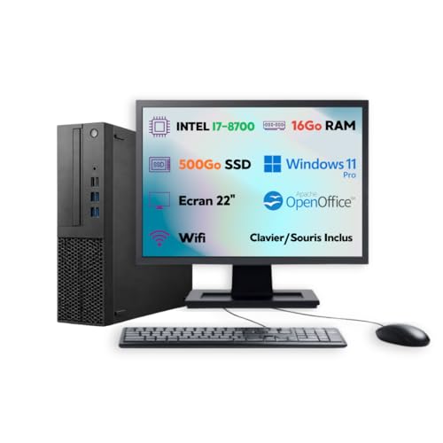 PC de Bureau SFF Intel Core i7-8700 | Windows 11 Pro | SSD 1To | RAM 16Go | Wi-FI | Suite Open Office (reconditionné) (1, to, 16, Go)