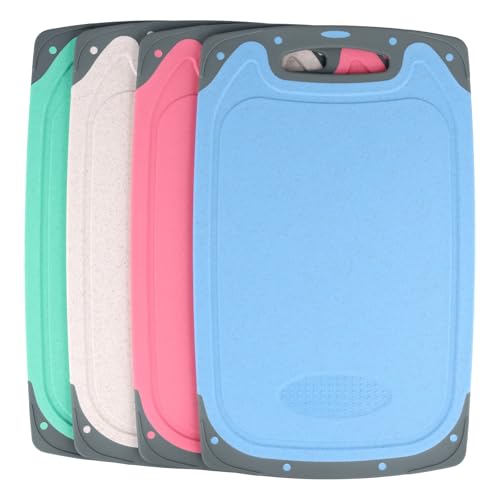 DAKFOOK 4 Pcs Chopping Board Set, 4 Colors Thick Plastic Cutting Board with Hanging Hole, Kitchen Using Cutting Boards for Fruits, Vegetables, Meats