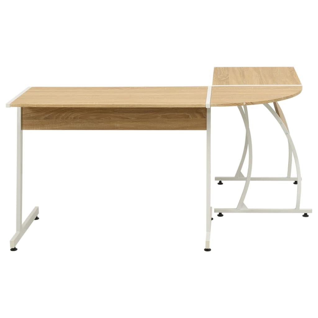 Scrivania ad Angolo a L Rovere, Tavolo PC per Studio, 152x117cm | Ampio piano salvaspazio a forma di L in legno multistrato e metallo, ideale per ufficio o studio domestico.