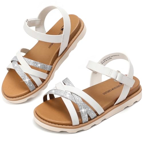 Shoeslocker ���̎q�p �T���_�� �I�[�v���g�D �T�}�[ �t���b�g �h���X�V���[�Y ���߉\�ȃX�g���b�v�t�� ������/�傫�Ȃ��q�l����, �z���C�g, 12 Little Kid