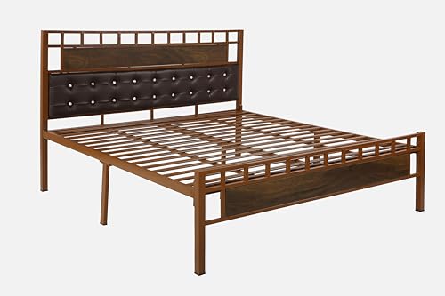 Image of Orvo Metal King Size Bed Without Storage | Wrought Iron Double Bed with Headboard & Footboard | Sturdy Powder Coated Platform Bed King Size Cot for Bedroom LivingRoom Brown (75x72)